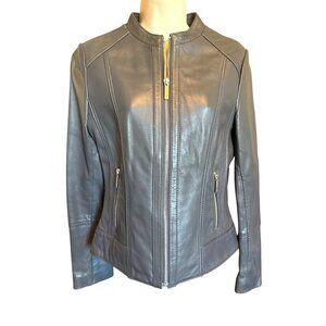 Michael Kors Leather Moto Jacket Women's S Gray Zip Biker Style Buttery Soft